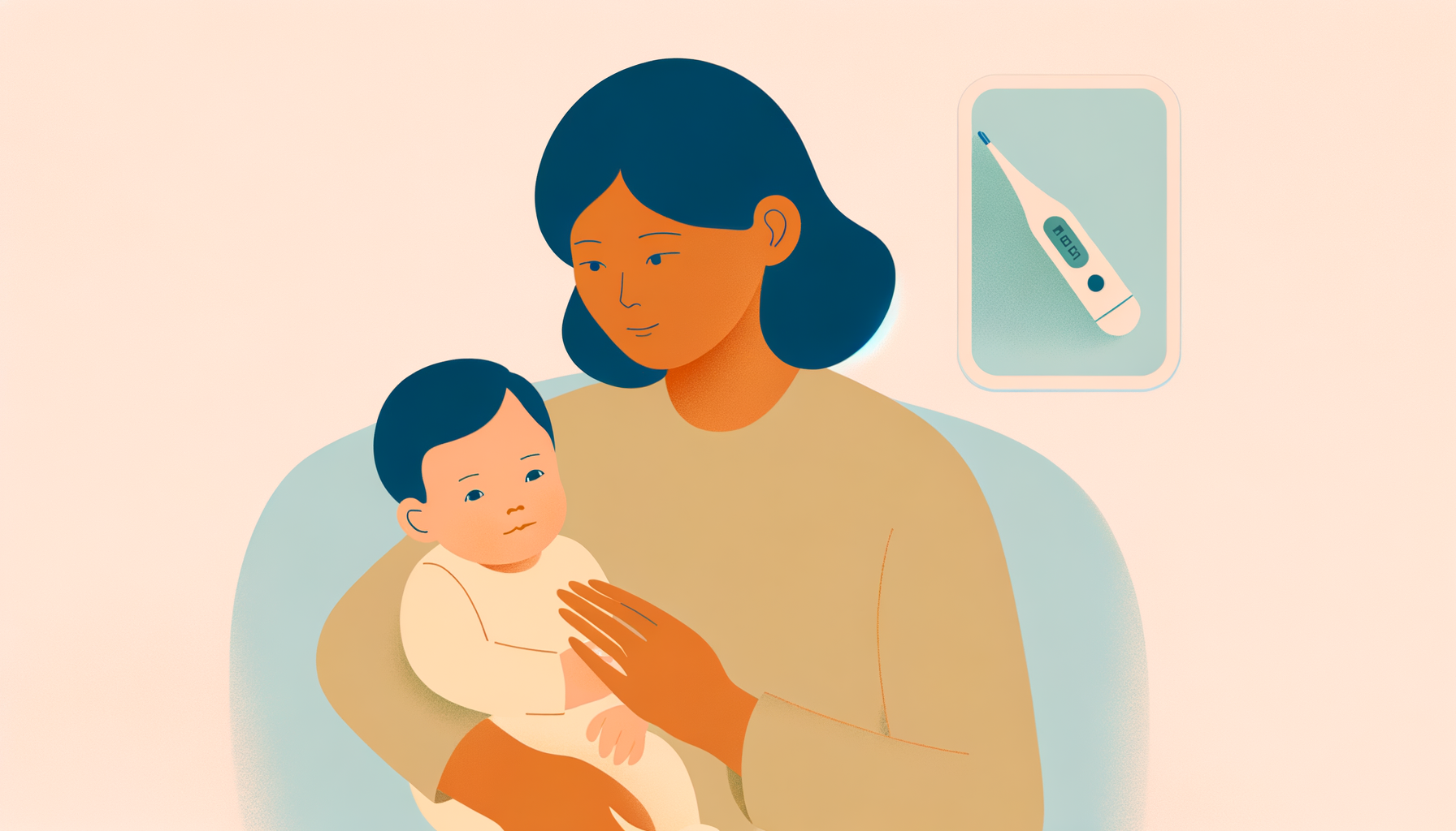 Parent holding baby with thermometer nearby