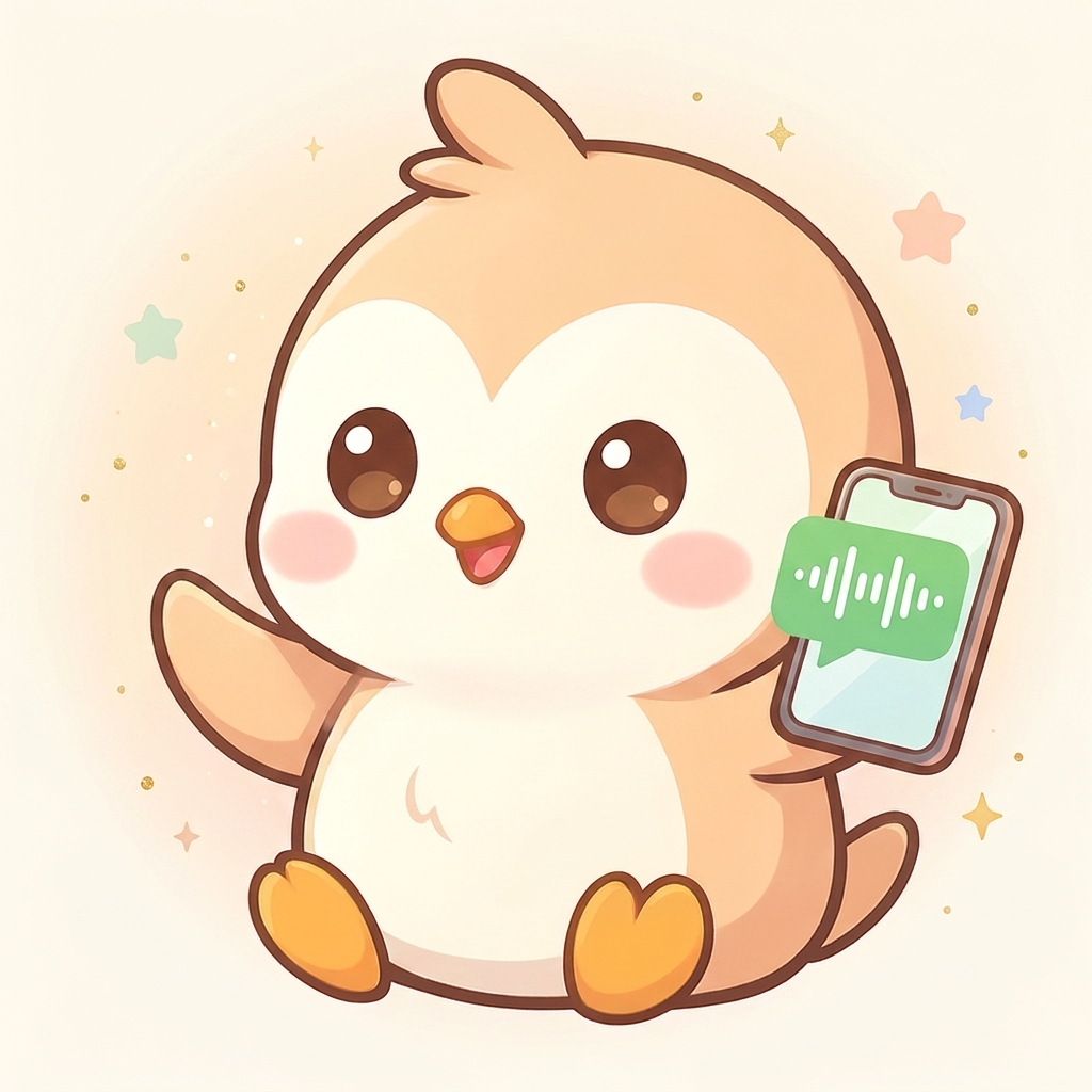 Pippy the AI baby tracker mascot holding a phone showing chat logging