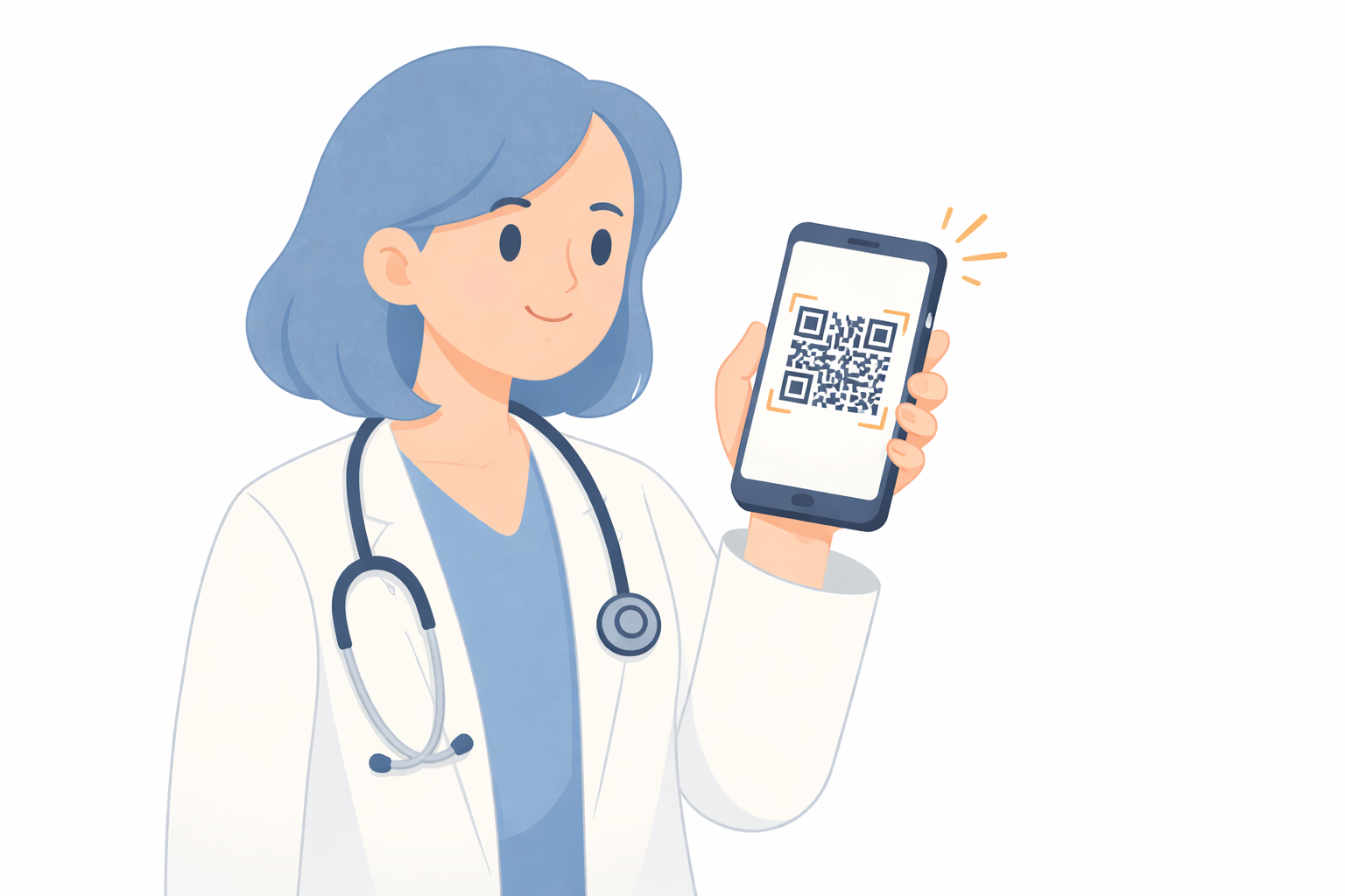 Doctor scanning QR code with phone